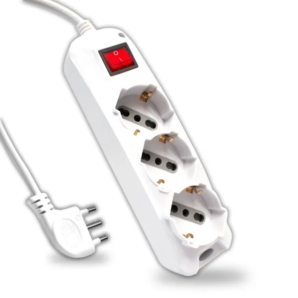 Multipresa con 3 Prese 10/16A 2P+T Bipasso/Schuko 45° e Interruttore Generale Luminoso e Cavo 1,5m Spina 16A 2P+T Colore Bianco