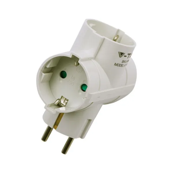 3 Ways Adapter With Earthing Contact 10/16A 250V (Label + Polybag With Headcard ) White
