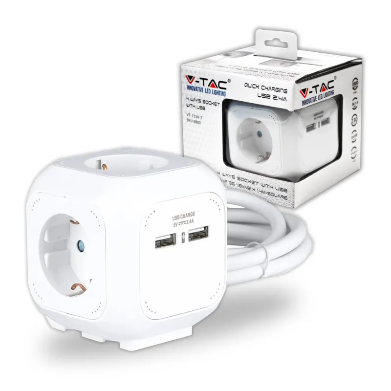 4 Ways Socket with USB Cubic 3G 1.55mm*1.4M