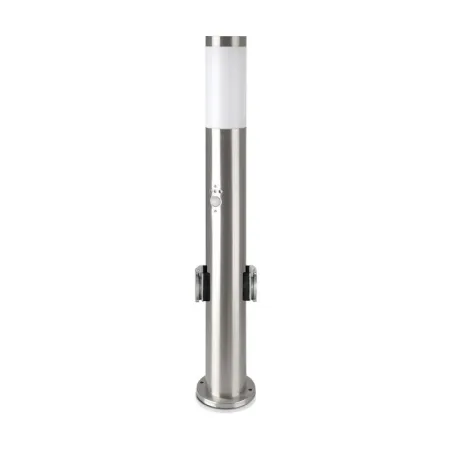 E27 Bollard Lamp 60cm PIR Sensor with 2 EU Plug Sockets Stainless Steel Satin Nickel IP44