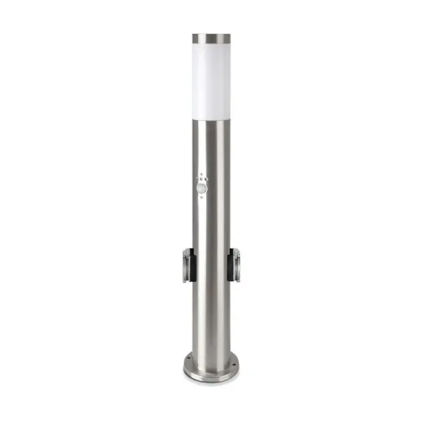 E27 Bollard Lamp 60cm PIR Sensor with 2 EU Plug Sockets Stainless Steel Satin Nickel IP44