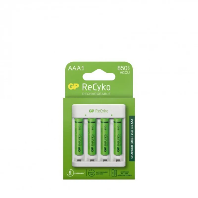 Caricabatterie USB Standard E411 con 4 Batterie Ricaricabili 1,5V Mini Stilo AAA NiMH 850mAh incluse