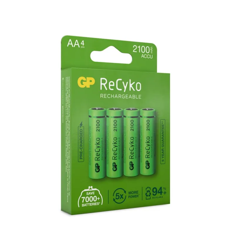Recyko Batteria Ricaricabile 1,2V Stilo AA 2100mAh (Confezione 4 Pezzi)