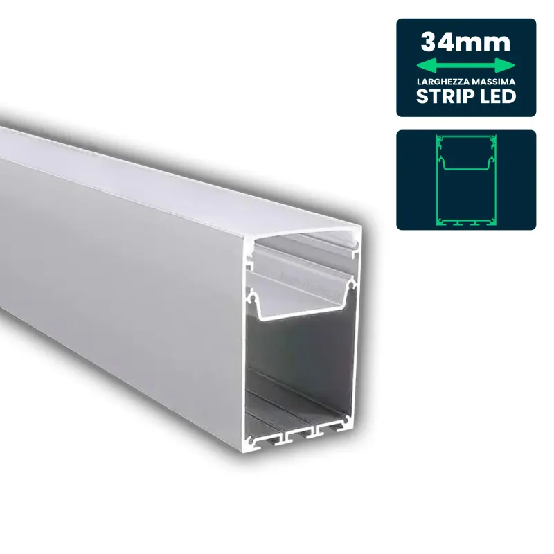 LED Strip Mounting Kit with Diffuser Aluminum White Housing 2000*50*75mm