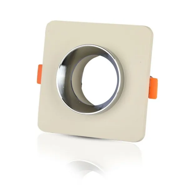 GU10 Fitting Gypsum Metal Off White Recessed Light with Chrome Bottom Round
