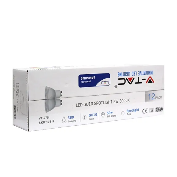 LED Spotlight Samsung Chip GU10 5W White Plastic 3000K (Box 12 Pezzi)