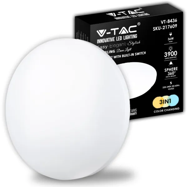 36W LED Dome Light 450mm with Milky Cover CCT:3In1 Round
