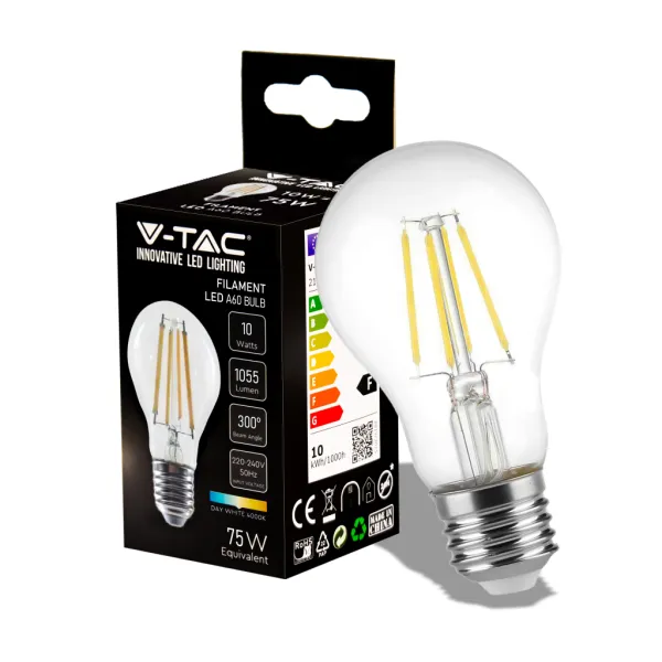 10W A60 LED Filament Bulb 4000K E27