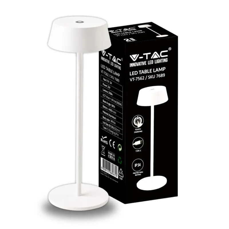 LED 2W Table Lamp 3000K White Body IP54
