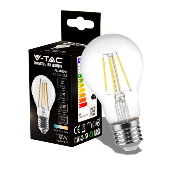 12W A60 LED Filament Bulb Clear Cover with 6500K E27
