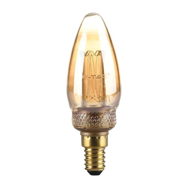 2W LED Art Filament Candle Bulb Amber Glass 1800K E14