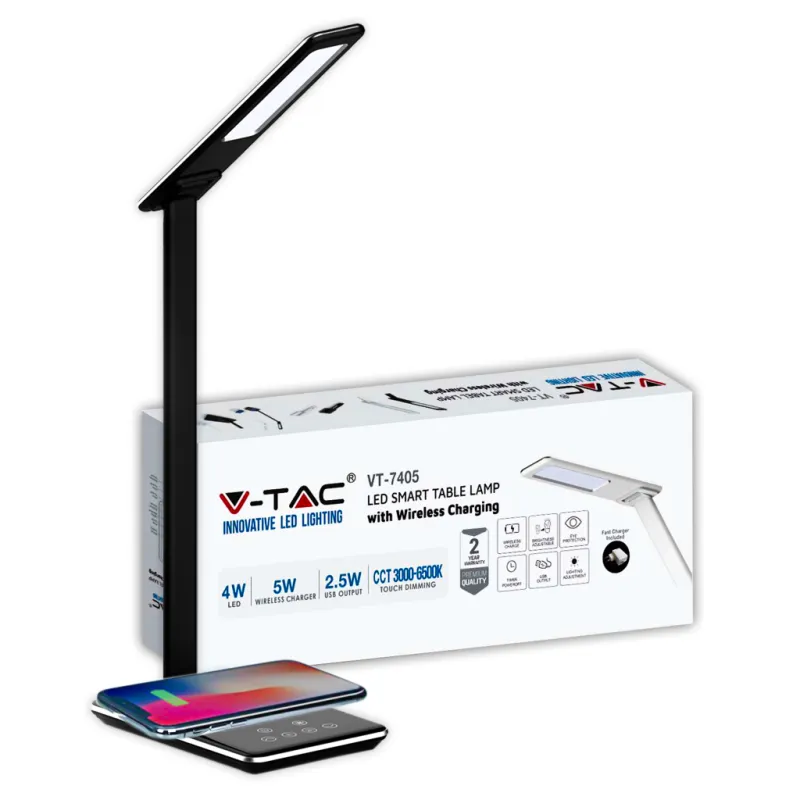4W LED Table Lamp with Wireless Charger 2700K 6500K Black