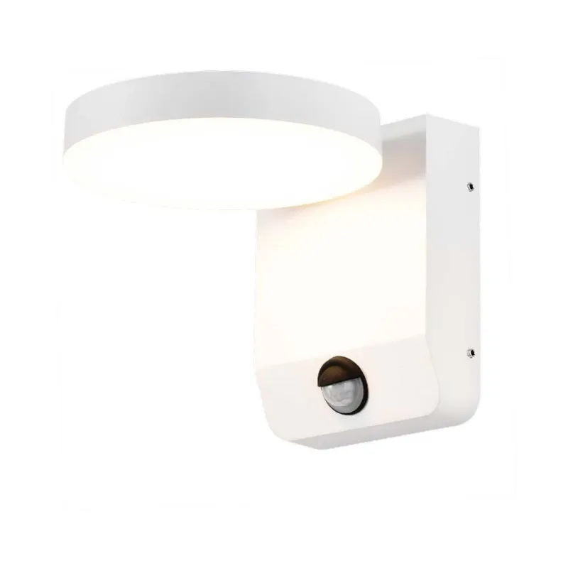 17W LED Wall Light with Sensor 4000K White Body Round IP65