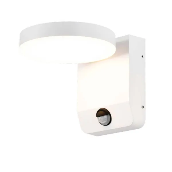 17W LED Wall Light with Sensor 3000K White Body Round IP65