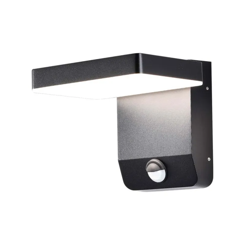 17W LED Wall Light with Sensor 3000K Black Body Square IP65