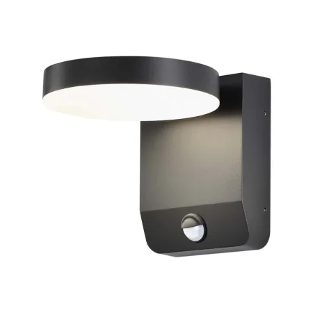 17W LED Wall Light with Sensor 3000K Black Body Round IP65