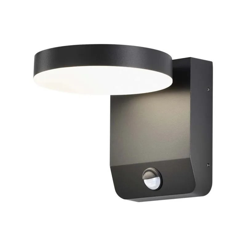 17W LED Wall Light with Sensor 4000K Black Body Round IP65
