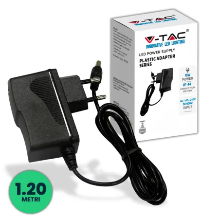 Plastic Power Supply 18W 12V 1.5A Plug and Play with 2.1 Jack Black Color 1.2m Cable IP44