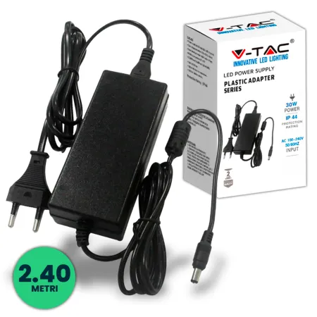 Plastic Power Supply 30W 12V 2.5A Plug and Play with 2.1 Jack Black Color 2.4m Cable IP44
