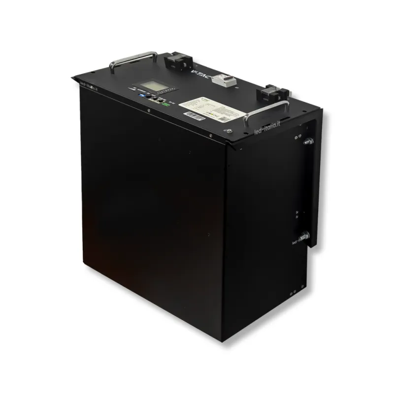 Batteria Accumulo Rack LV 9.6kWh LFP 48V 200Ah 100A BMS Nera CEI 0-21