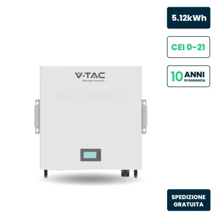 Batteria Accumulo LV 5.12kWh LFP 51.2V 100Ah 100A BMS Bianca CEI 0-21