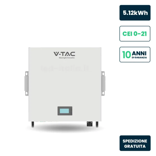 Batteria Accumulo LV 5.12kWh LFP 51.2V 100Ah 100A BMS Bianca CEI 0-21