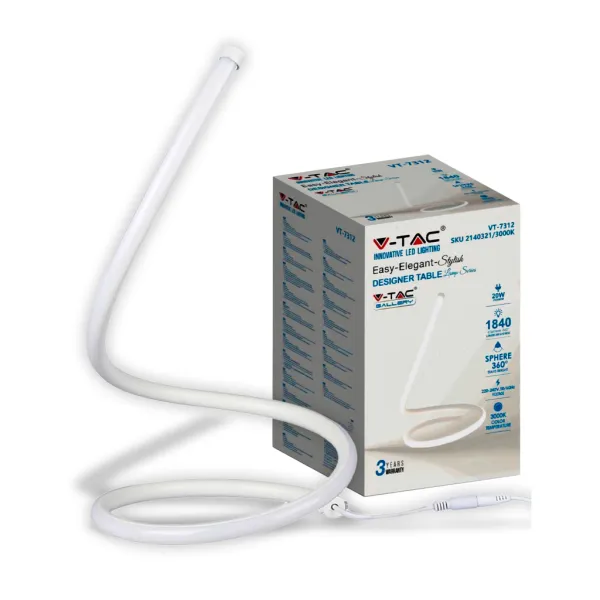 20W LED Designer Table Lamp with EU Plug Cord + Switch White 3000K