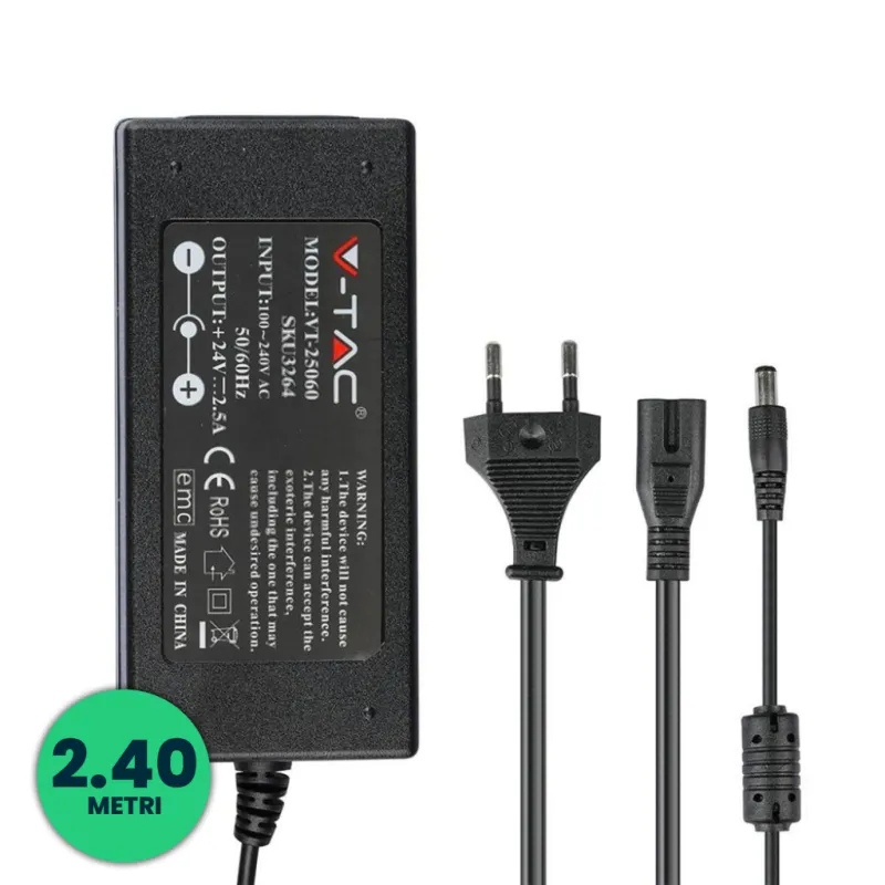 Plastic Power Supply 78W 24V 3.65A Plug and Play with 2.1 Jack Black Color 2.4m Cable IP44
