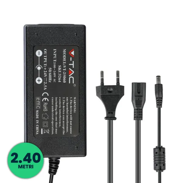 Plastic Power Supply 78W 24V 3.65A Plug and Play with 2.1 Jack Black Color 2.4m Cable IP44