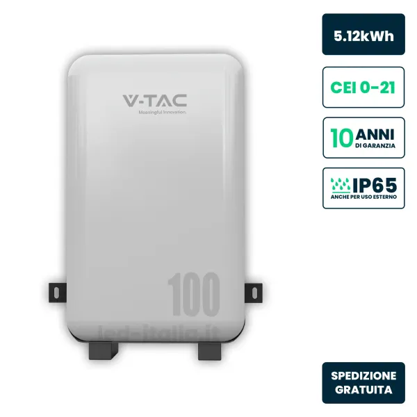Batteria Accumulo LV 5.12kWh LFP 51.2V 100Ah BMS Bianca CEI 0-21 IP65