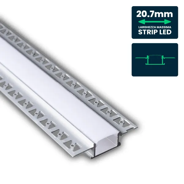 LED Strip Mounting Kit with Diffuser Aluminum Milky Gypsum Wide 2000mm