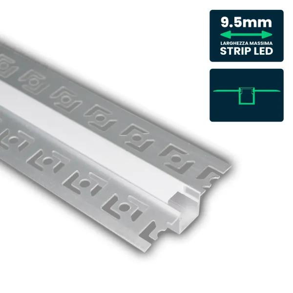 LED Strip Mounting Kit with Diffuser Aluminum Milky Gypsum Narrow 2000mm