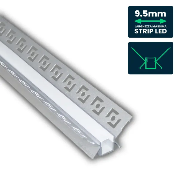 LED Strip Mounting Kit with Diffuser Aluminum Milky Gypsum Inner Corner 2000mm
