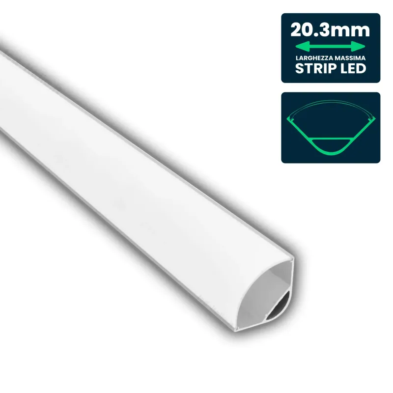 LED Strip Mounting Kit with Diffuser Aluminum Milky Gypsum Corner Round 2000mm
