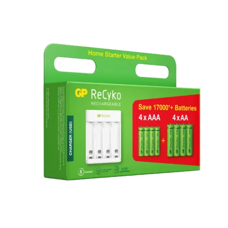 Caricabatterie USB Recyko E211 con 4 Batterie Ricaricabili 1,5V Stilo AA NiMH 2100mAh e 4 Batterie Ricaricabili 1,5V Mini Stilo 