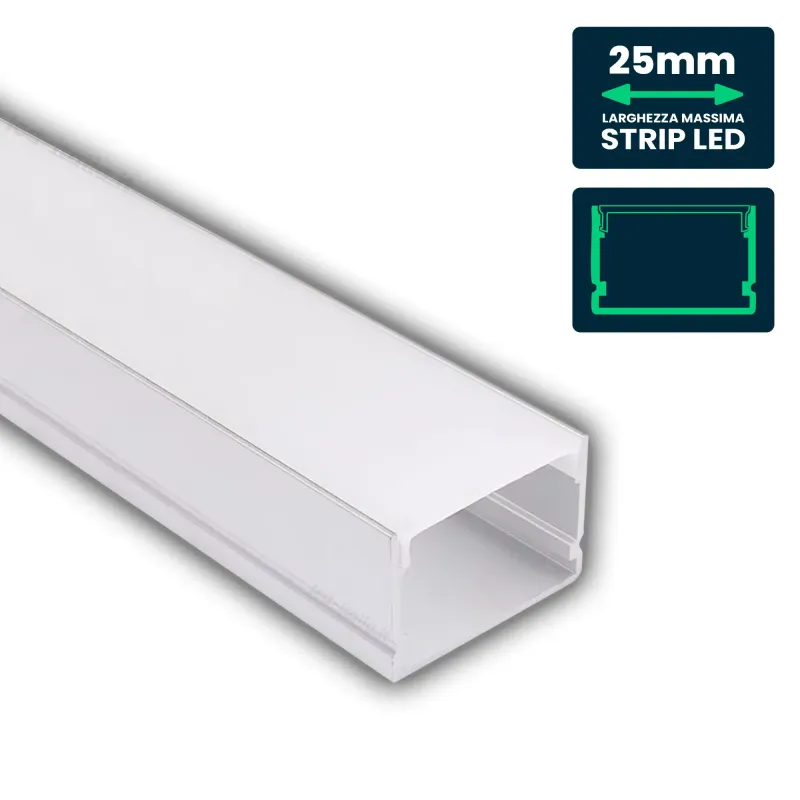 LED Strip Mounting Kit with Diffuser Aluminum 2000*30*20mm Milky