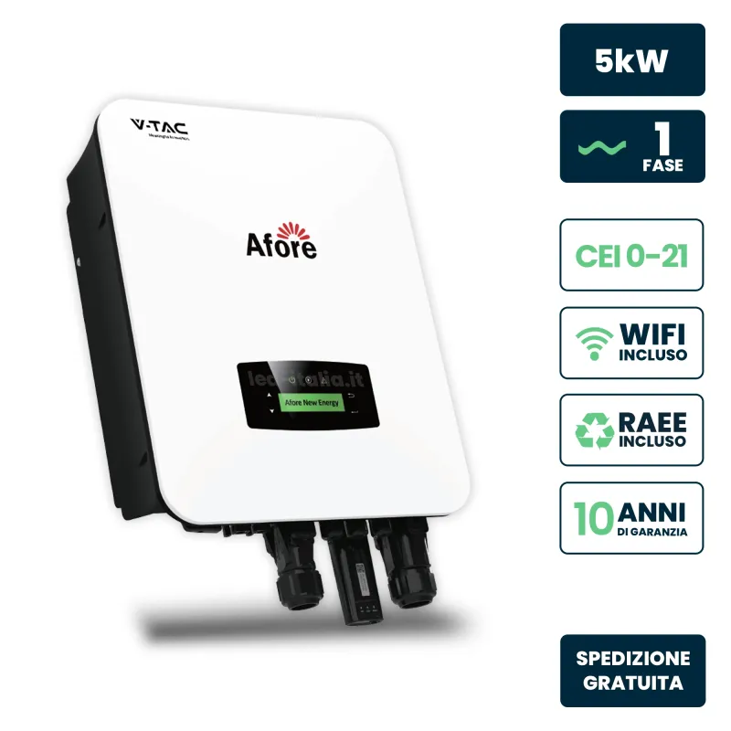 Inverter Ibrido Monofase LV Afore 5kW WiFi CEI 0-21 Bianco IP65