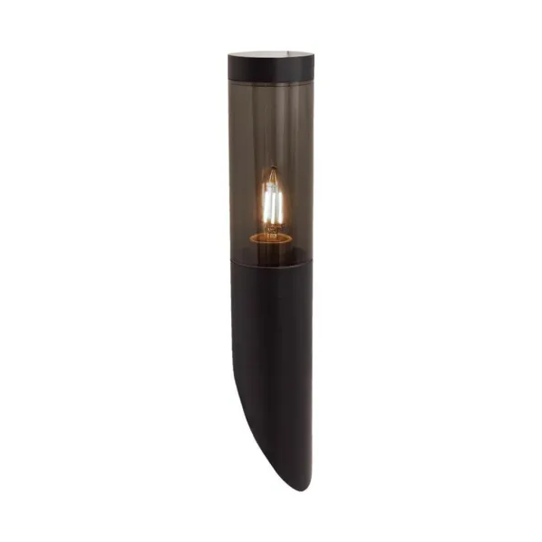 Bollard Garden Light Fitting E27 (76mmx365x236mm) Smoke Plastic/SS Black Body IP44
