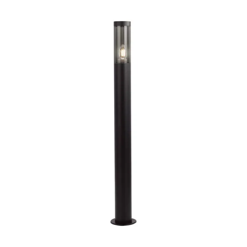 Bollard Garden Light Fitting E27 (76mmx119x1000mm) Smoke Plastic/SS Black Body IP44