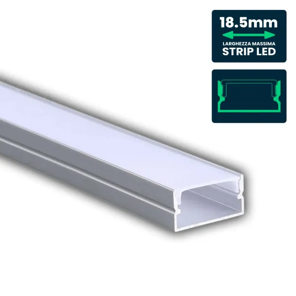 Led Strip Mounting Kit With Diffuser Aluminum 2000*20*10mm Silver Body