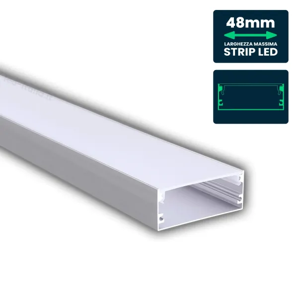 Led Strip Mounting Kit With Diffuser Aluminum 2000*50*20mm Silver Body