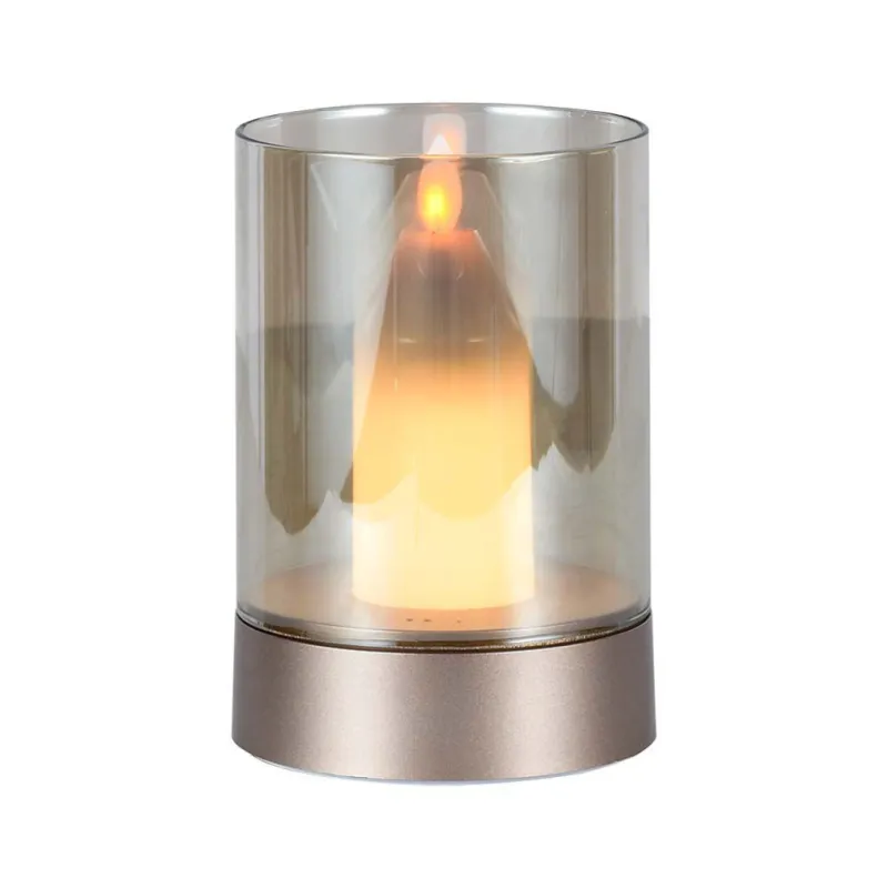 2W LED Candle Table Lamp 3000K Champagne Gold + Amber Glass