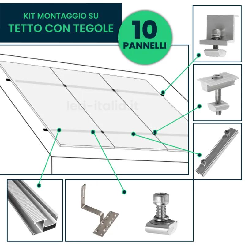 Struttura per 10 Pannelli 30mm su Tetto con Tegole