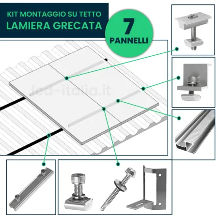 Kit Struttura per 7 Pannelli 30mm su Lamiera Grecata Orizzontale