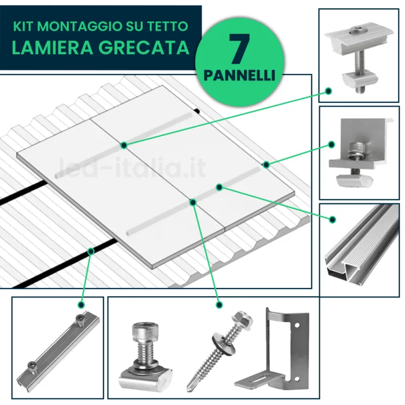 Kit Struttura per 7 Pannelli 30mm su Lamiera Grecata Orizzontale