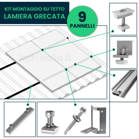 Kit Struttura per 9 Pannelli 30mm su Lamiera Grecata Orizzontale