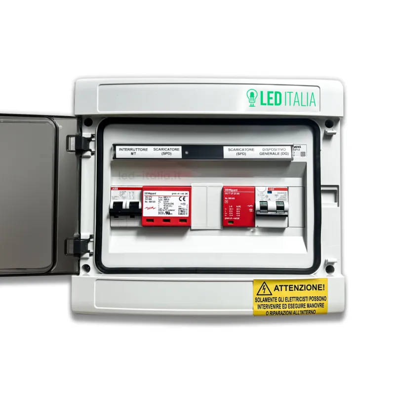 Quadro Combinato AC/DC Monofase 6kW 1/1 MPPT 32A 230V / 20A 600VDC 12 Moduli Differenziale + SPD ABB / DEHN IP65