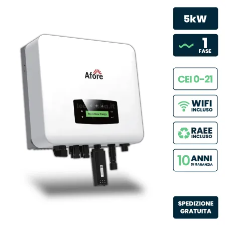 Inverter Fotovoltaico di Stringa Monofase Afore 5kW 2 MPPT WiFi CEI 0-21 IP65
