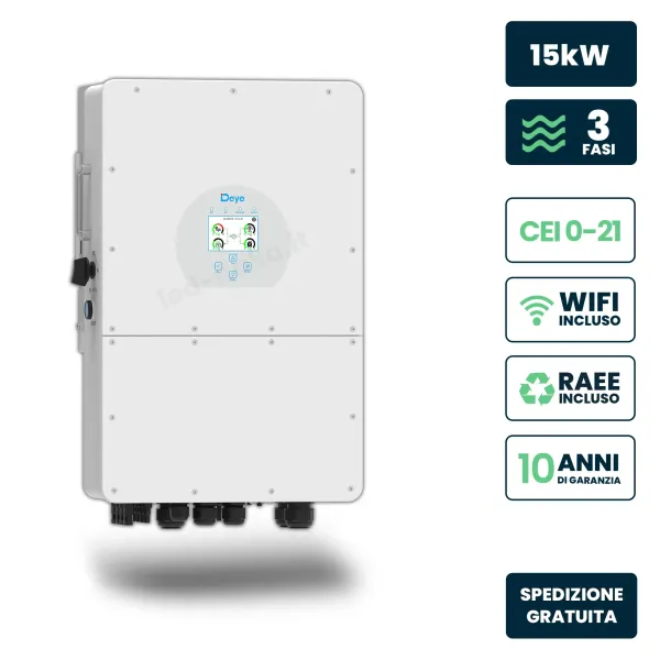 Inverter Ibrido Trifase HV Deye 15kW WiFi CEI 0-21 Bianco IP65