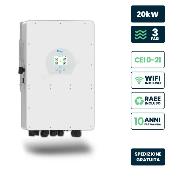 Inverter Ibrido Trifase HV Deye 20kW WiFi CEI 0-21 Bianco IP65